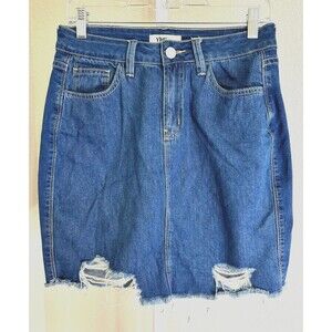 YMI Dream Fit Denim Mini Skirt Raw Hem Distressed Jean Pockets Stretch Blue 9/29